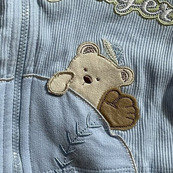 Baby Boy Vitamin Baby Baseball Bear Blue Ribbed Hooded Zip Up Size 9 Months Cute - Picture 4 of 6